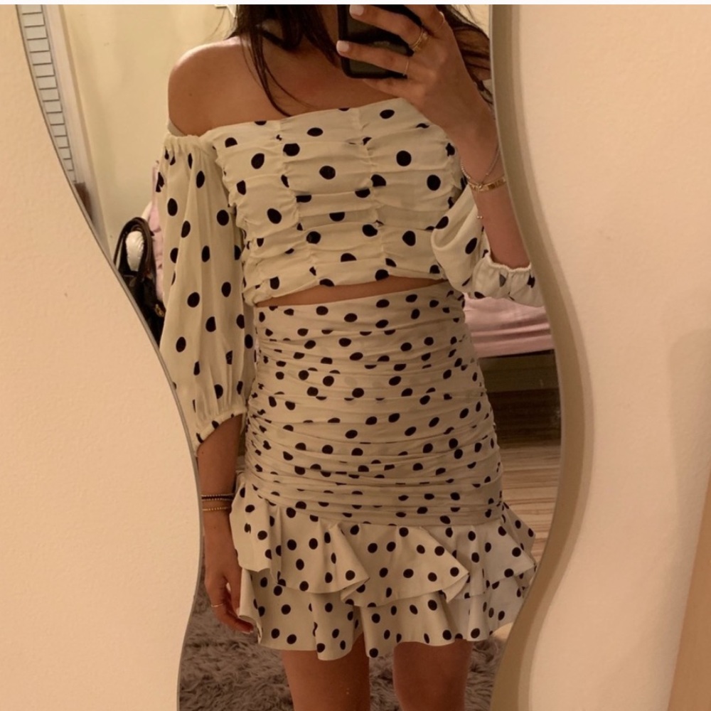 Zara Ruffle Polka Dot Satin Top